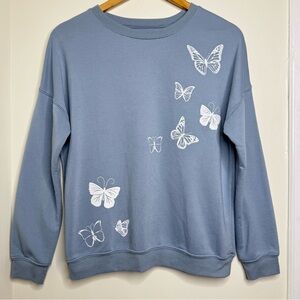 Weekend Soul Butterfly Sweatshirt Blue Sz Small fits Larger cozy soft lightweigh